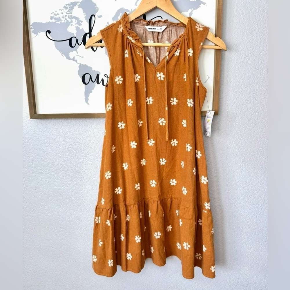 New with tags linen blend xs petite sonoma floral dress